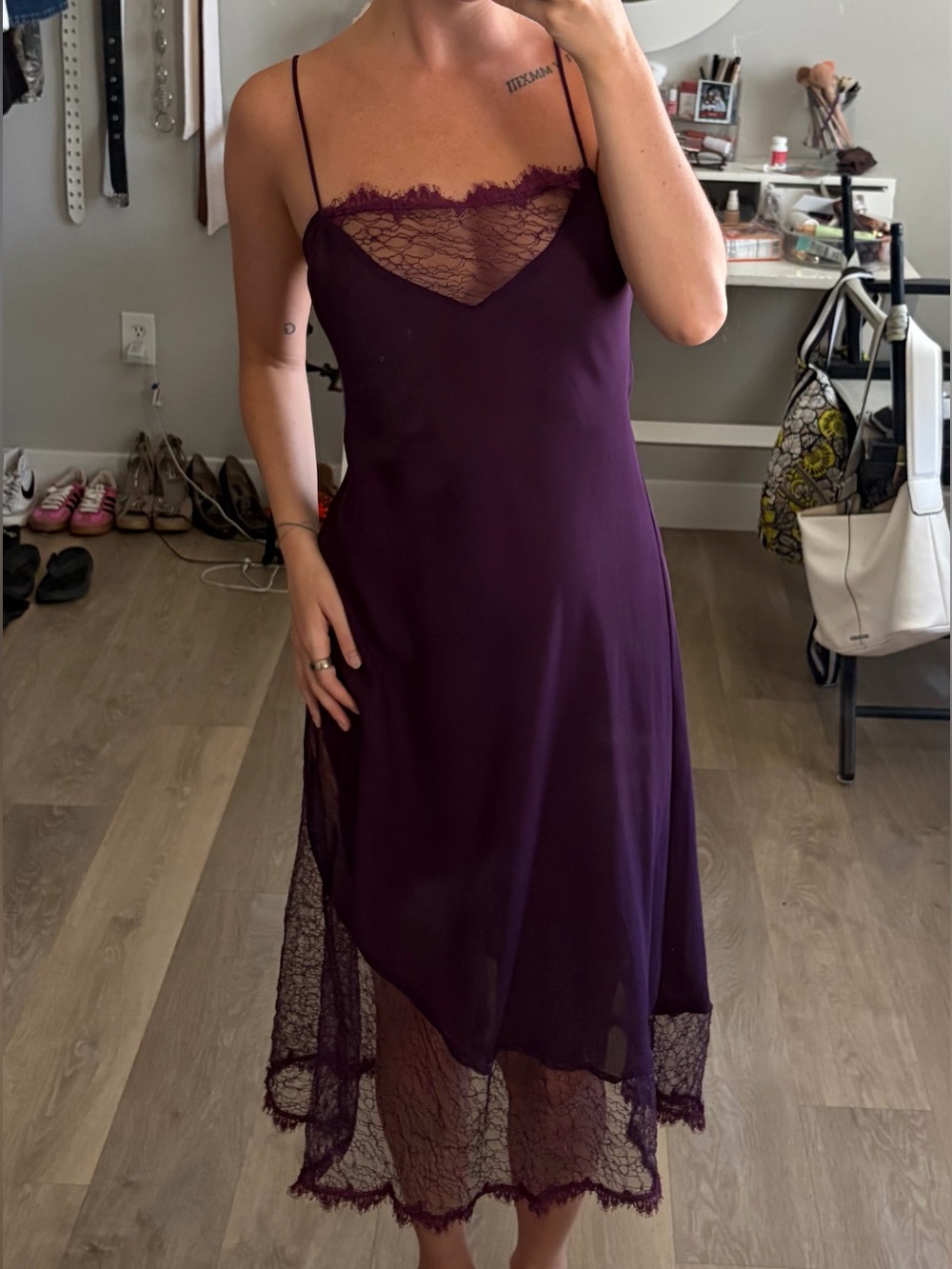 Y2K Plum Purple Lace Slip Maxi Dress Size 2